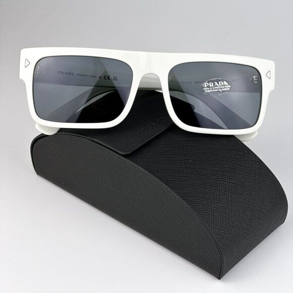 NEW Prada PRA10S 17K07T White Blue Vintage Rectangle Unisex Sunglasses PR A10S - Picture 1 of 11
